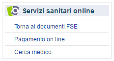 screenshot menu servizi sanitari on line